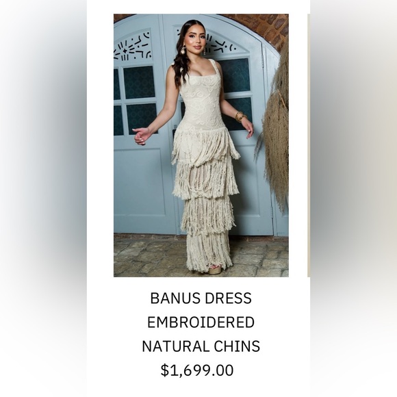 NWT Incredible Cream Crotchet Maxi Dress w/ Lots of Fringe Details Retail $1699! - Picture 4 of 12